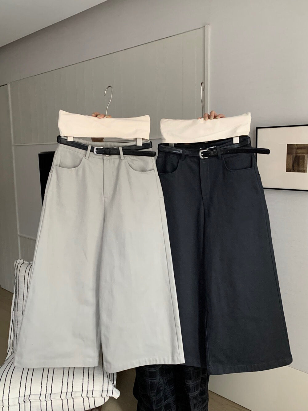 // 小個子必入九分闊腳褲(連腰帶)