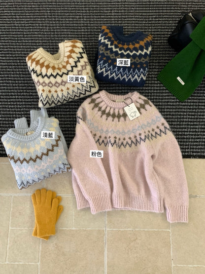 // 20%羊毛聖誕必備花紋圓領毛衣
