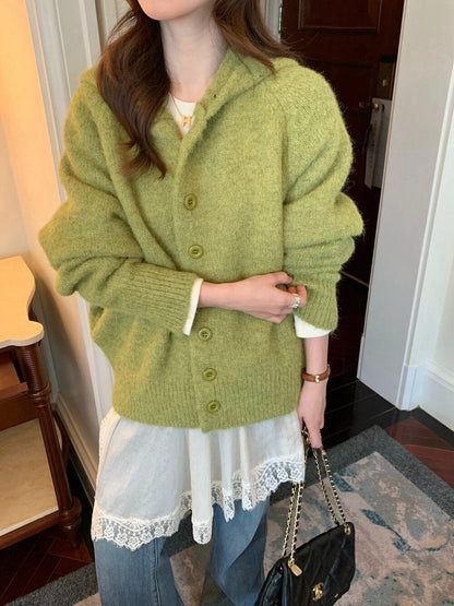 // 軟糯感連帽6色排扣毛衣