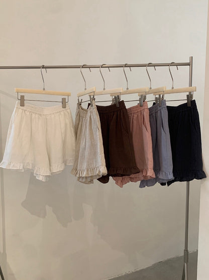 // 超舒服麻質花邊腳短褲