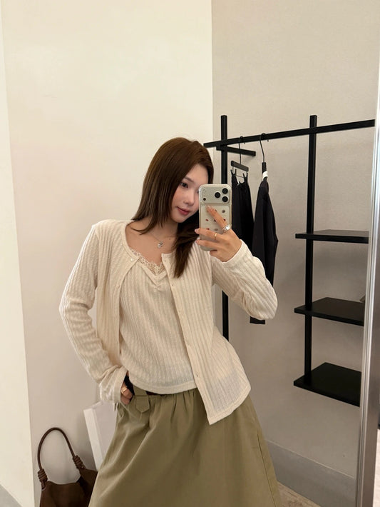 T10 / 肌理感直織紋lace邊小吊帶+小外套兩件套
