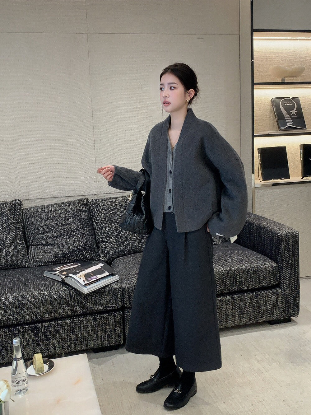 // 100%羊毛設計感假兩件手工外套