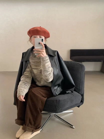 // 超好看的雜色花線圓領毛衣