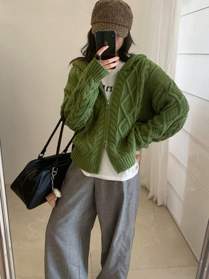 // 重工麻花上下拉鍊連帽CD