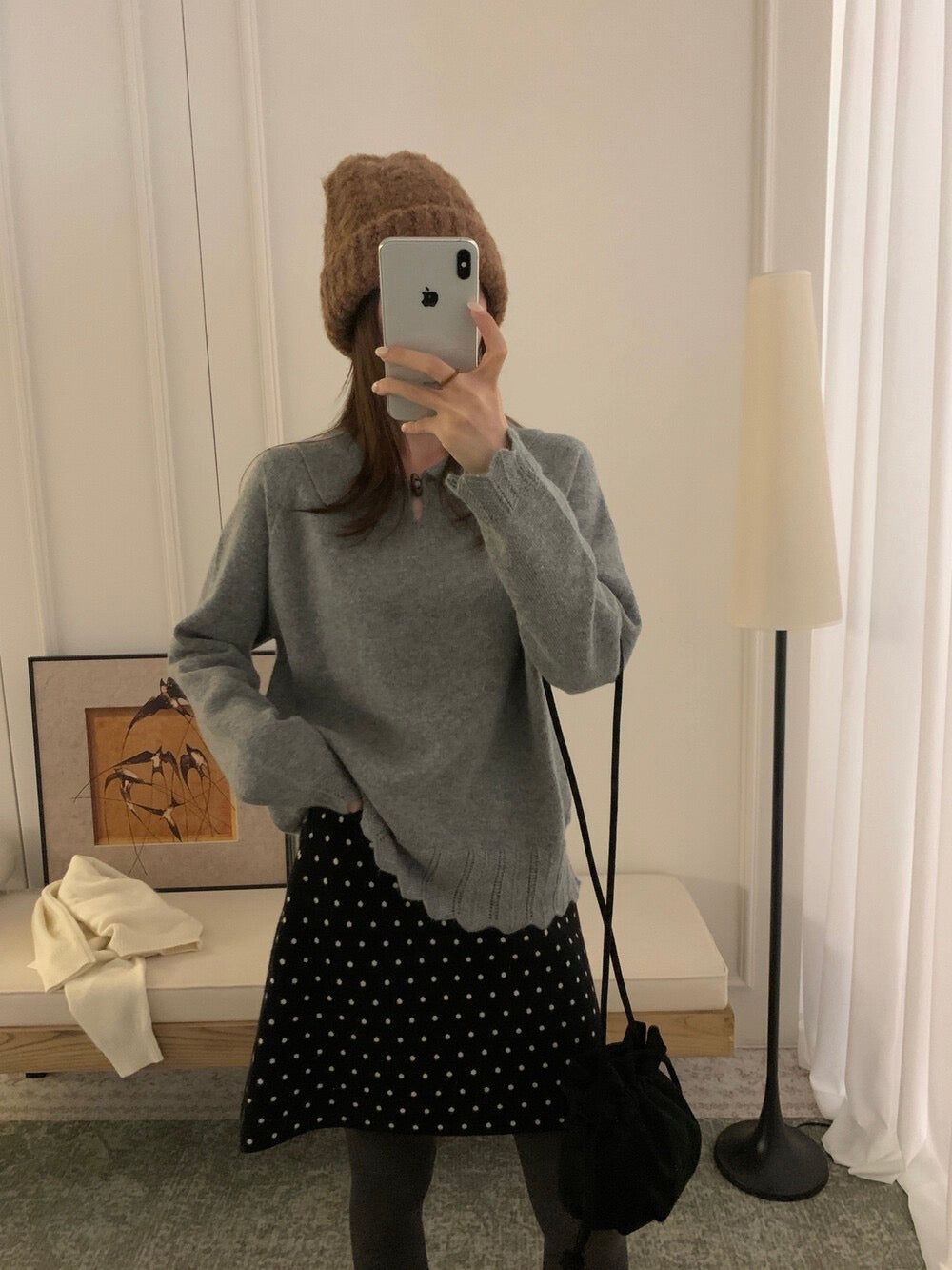 // 30%wool+30%raccoon鈎針衣擺一粒鈕翻領NT￼