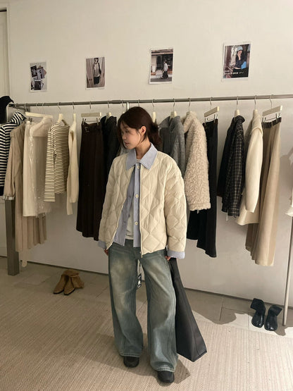 // 特別款菱格90%duck down拼接假兩件外套