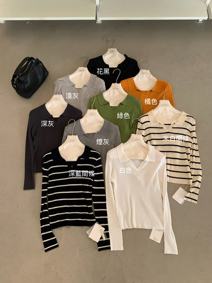 // 超顯瘦小V翻領薄針織上衣