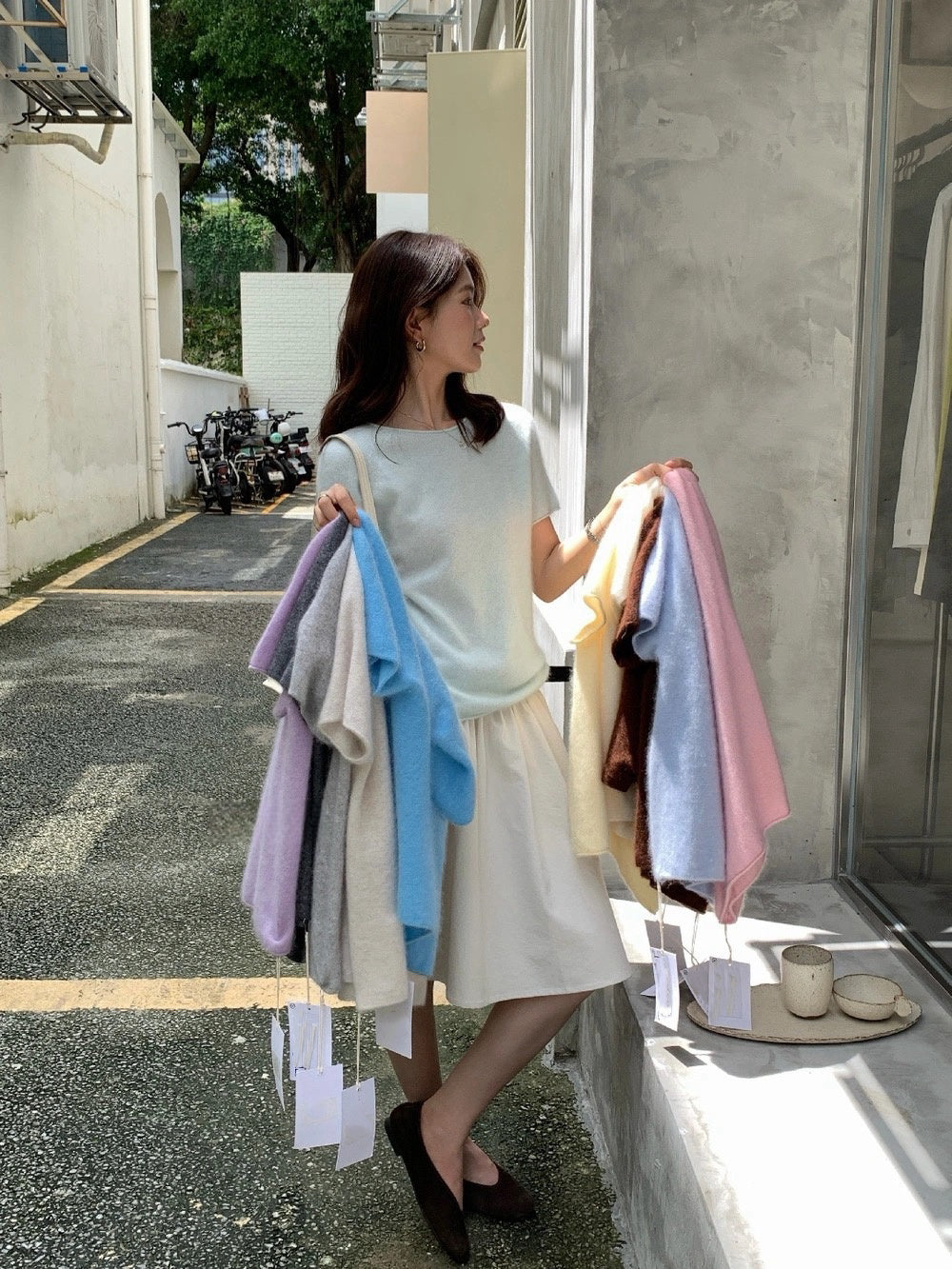 B50 / 必入！顏色極美薄款羊毛拉絨短袖針織上衣(95%wool+5%cashmere)