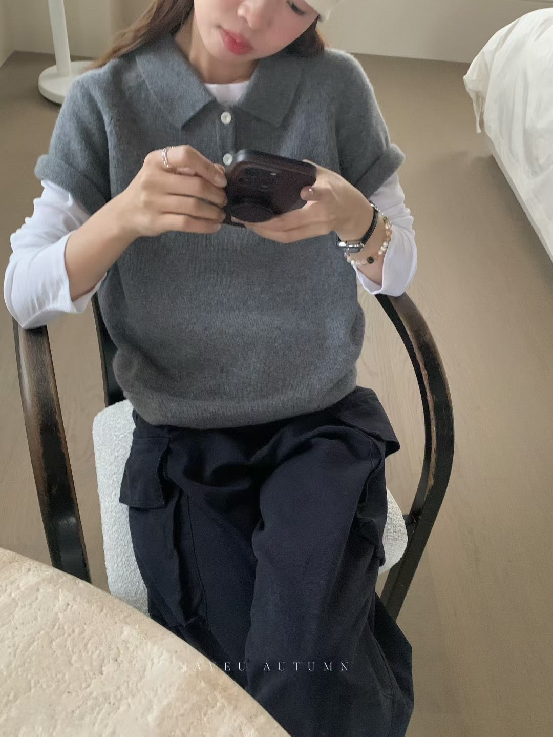 // 秋季薄羊毛翻領polo NT