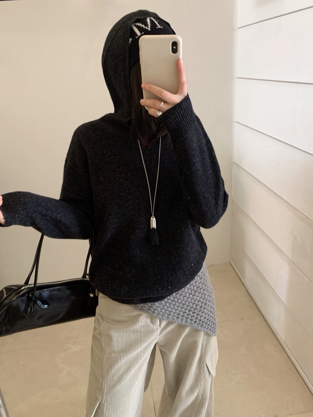 // 98%綿羊毛混點無縫一體連帽NT