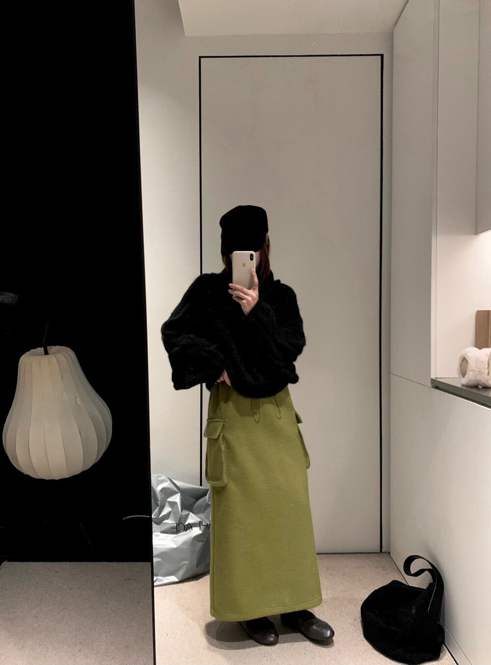 // 50%羊毛雙口袋工裝毛呢半裙