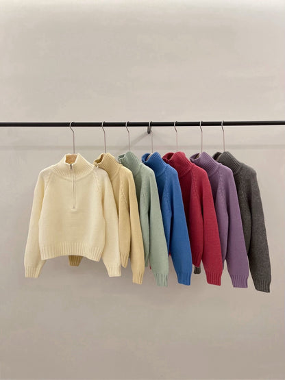 // 半拉鍊直坑紋領套頭NT