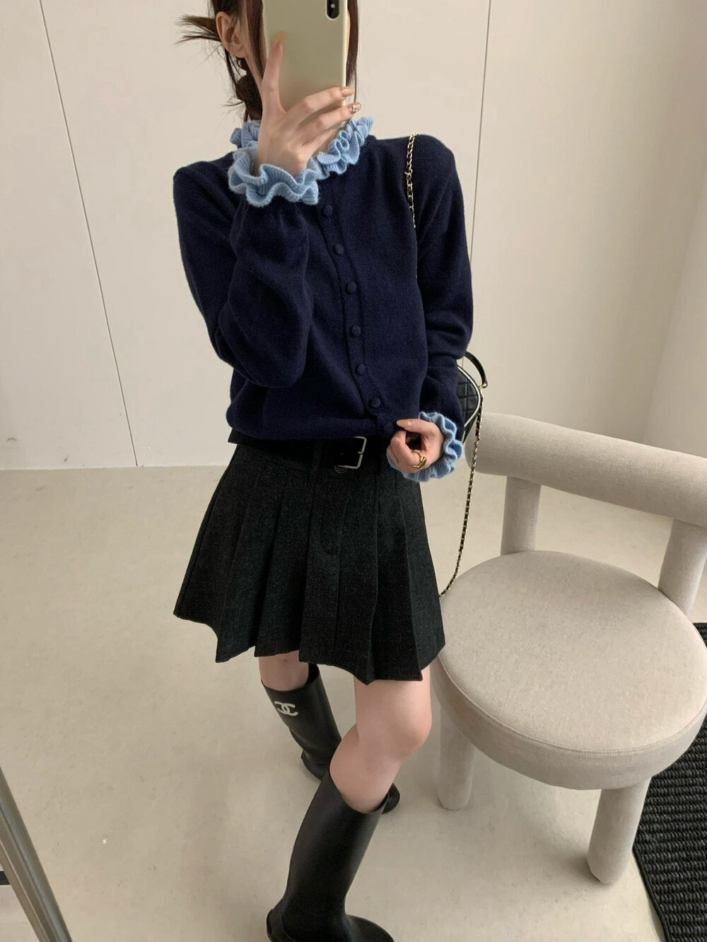 // 超美撞色花邊領+袖口CD