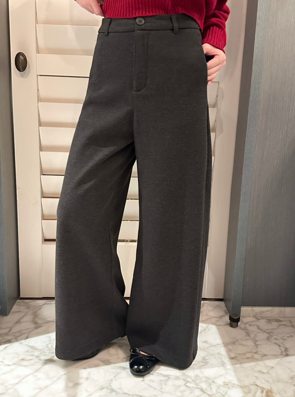 // 褲型超美的簡約加絨毛呢褲