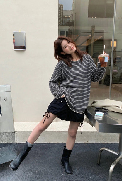 B218 / 寬鬆休閒look間條長款上衣