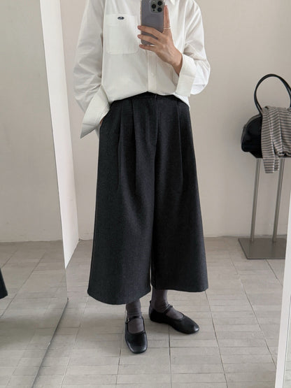 // 10%wool帥氣八分壓褶毛呢褲