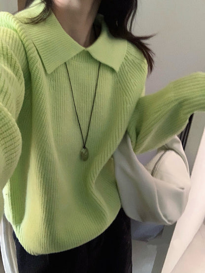 // 部分撞色翻領插肩毛衣