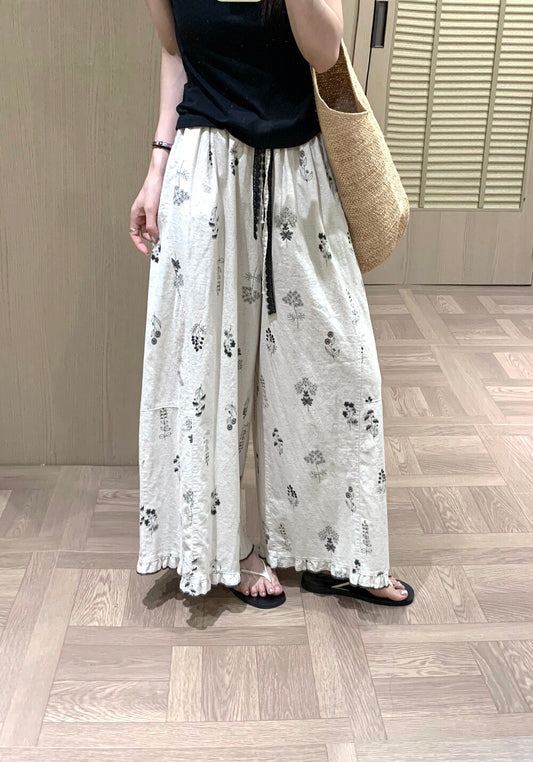 P25 / 精緻刺繡花花邊腳休閒褲