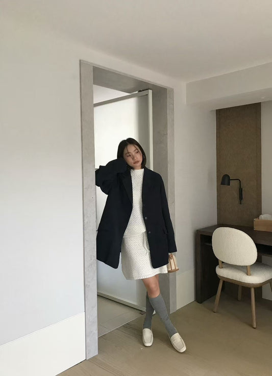 // 法式洗水棉中長款西裝外套