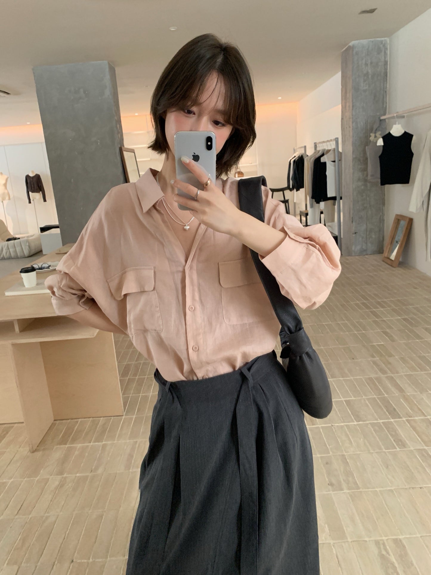 // 100%小v翻領口袋SH