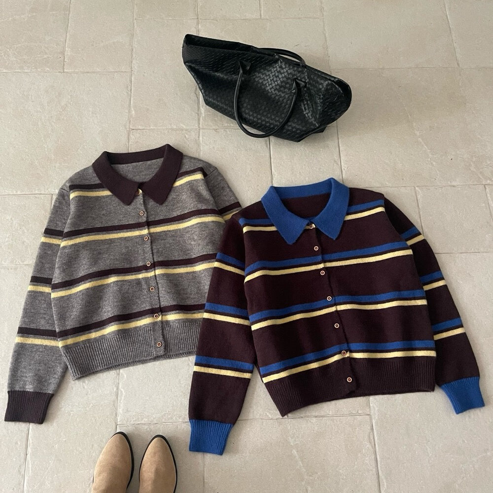 // 超韓復古配色間條開胸NT