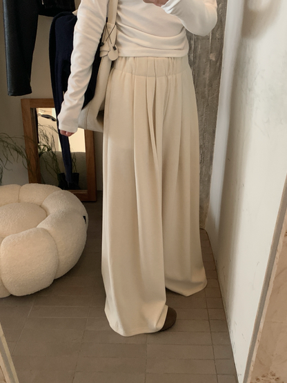 // 超顯瘦粗褲頭壓褶全長褲