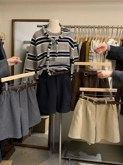 // 挺括感羊毛呢料連腰帶短褲