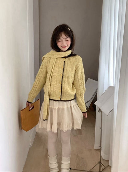 // 17%綿羊毛撞色邊麻花紋CD(連頸巾)