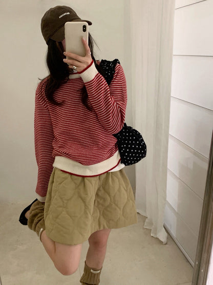 // 100%wool細間條包邊毛衣