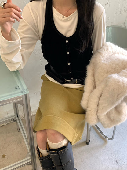 // 超美絲絨掛頸背心+打底上衣套裝