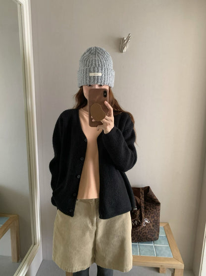 // 12色超美色系V領排扣羊絨紗CD