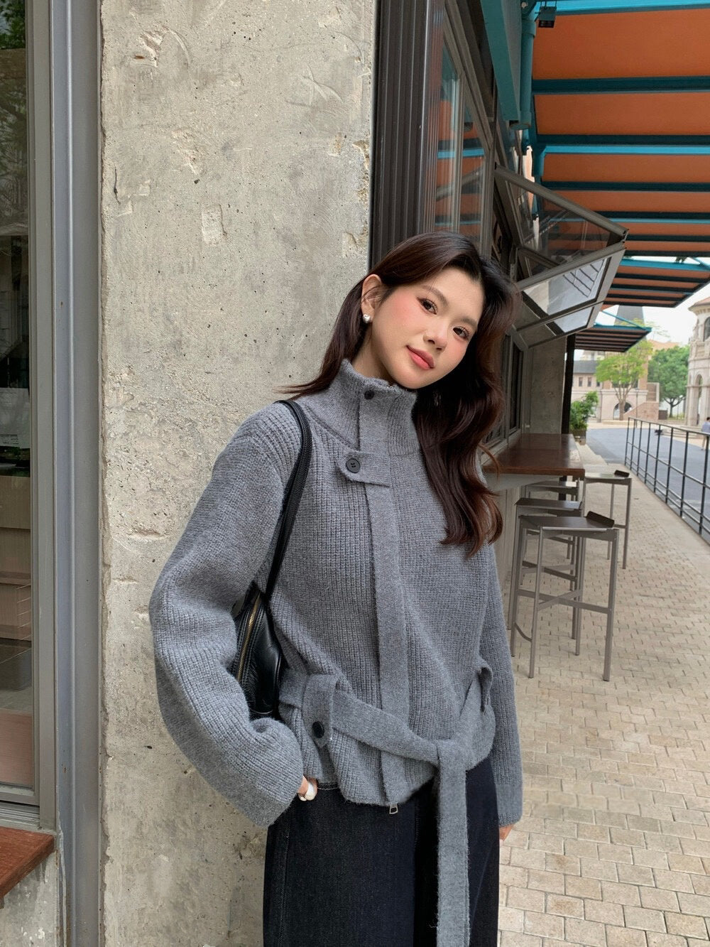 // 氣質滿分軟糯可立領連腰帶CD