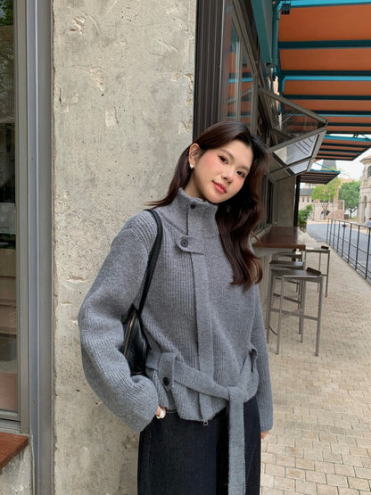 // 氣質滿分軟糯可立領連腰帶CD