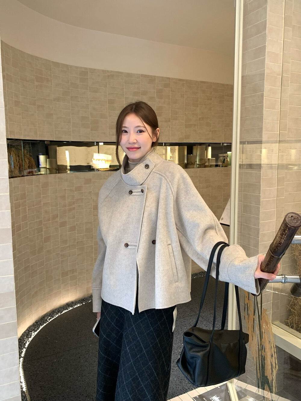 // 雙面毛呢可立領中短外套