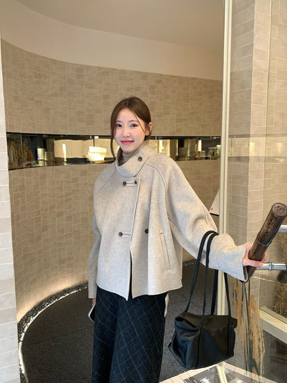 // 雙面毛呢可立領中短外套