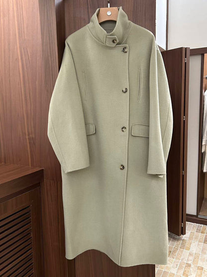 // 100%羊毛氣質可立領長款手工大衣