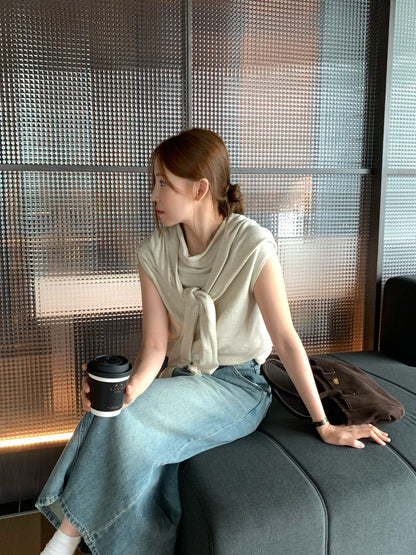 // 可分開慵懶半高領小短袖NT+披肩兩件套