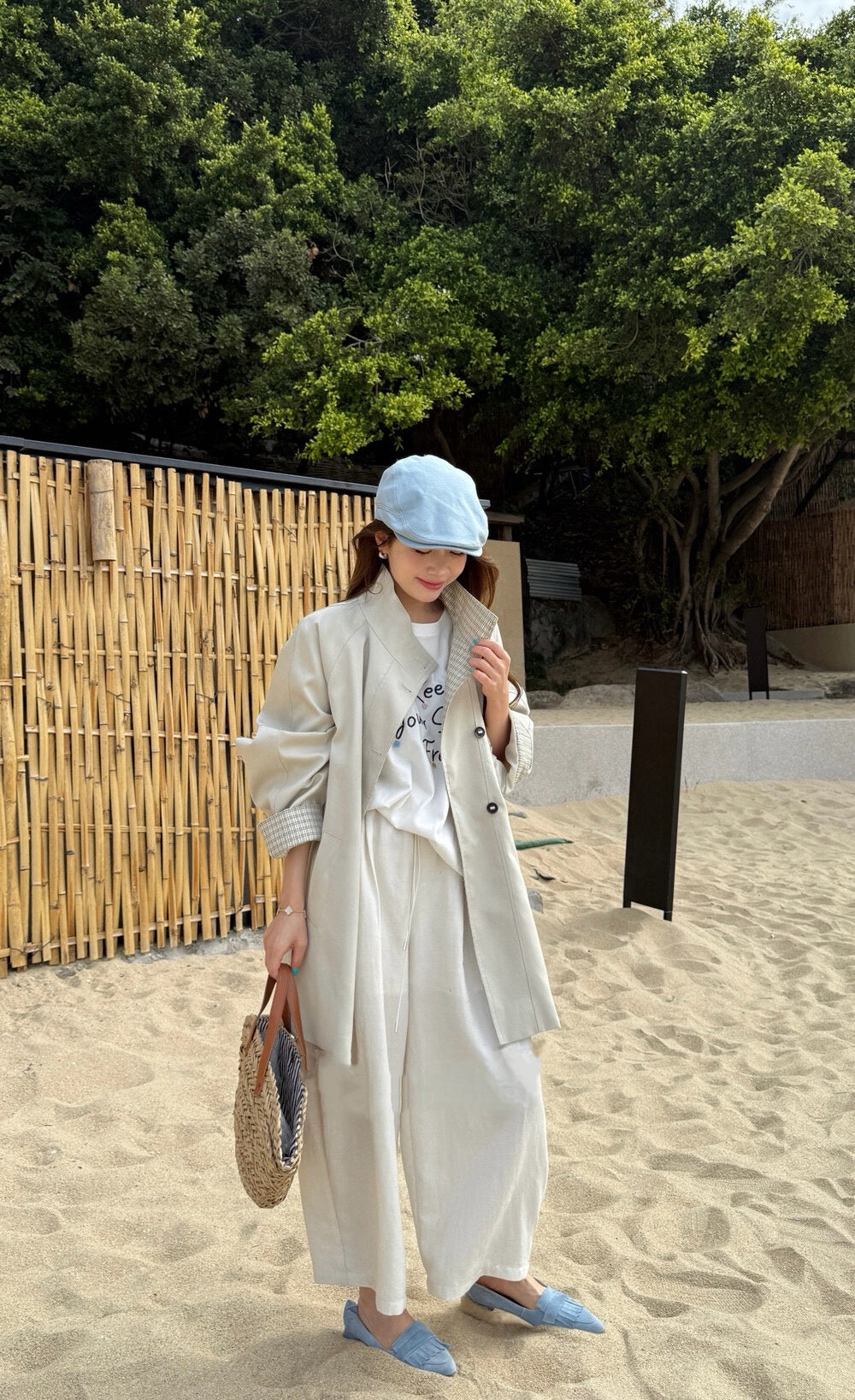 🐰 內拼格紋立領trench coat