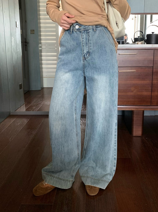 // 搭扣褲頭超顯腿長全長牛仔褲