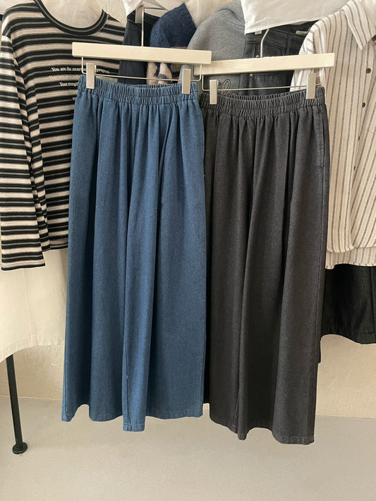 // 復古洗水橡筋腰牛仔棉褲