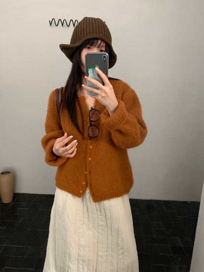 // 簡約小v領毛絨感CD