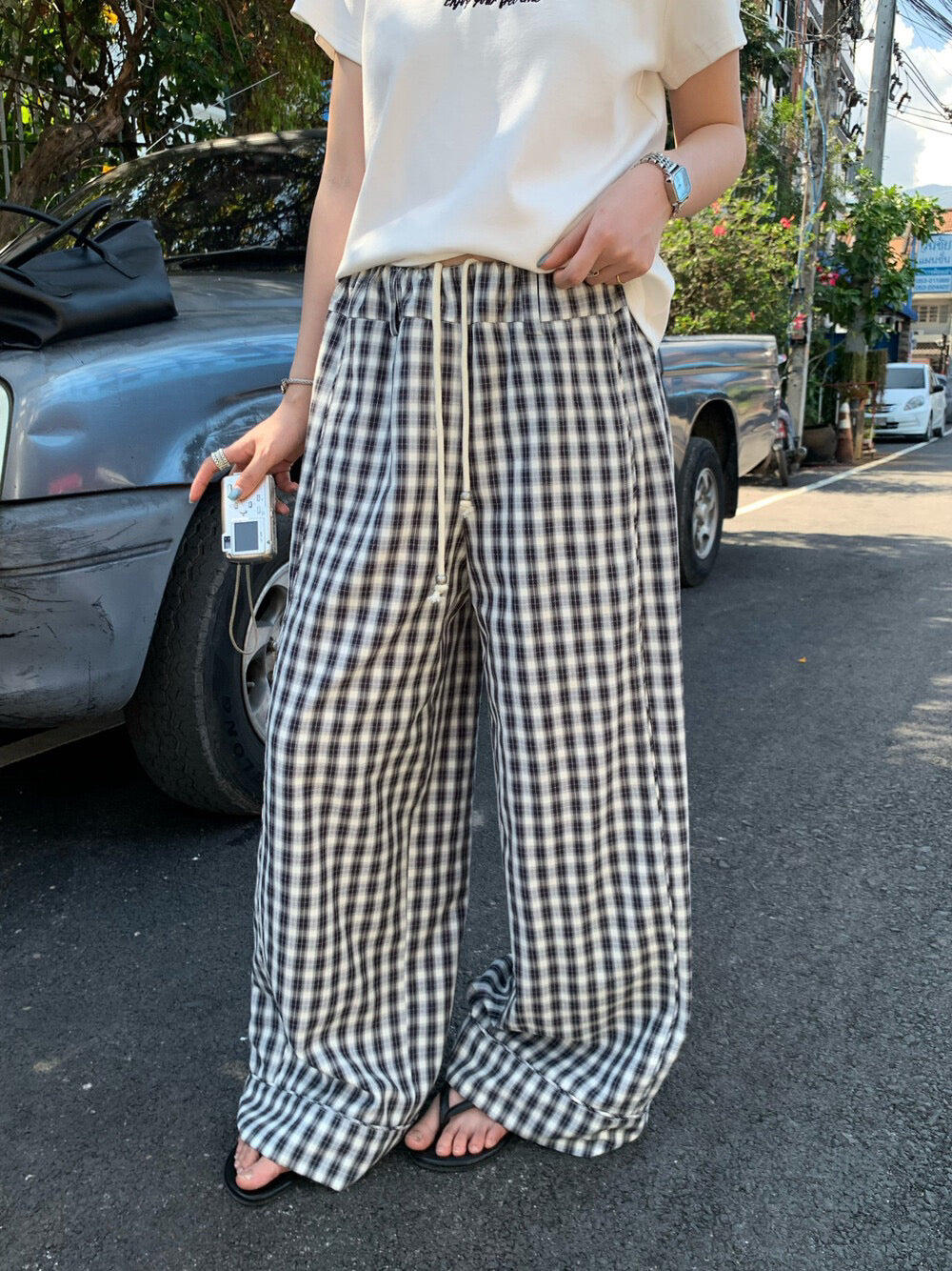 🗞️ 超韓粗褲腳格仔休閒褲