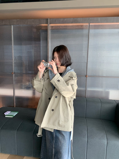 (部分現貨) // 可拆卸連帽衛衣拼接孖襟trench coat
