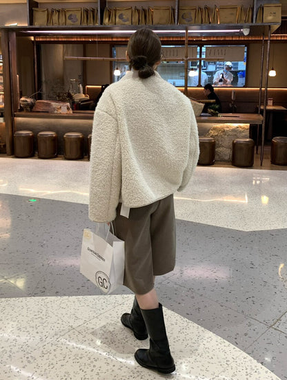 // 高腰款壓褶七分毛呢褲