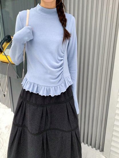 // 設計感皺褶小立領花邊上衣