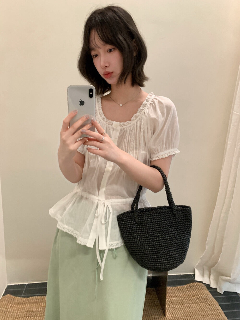 // 棉麻lace邊可束腰精緻BL