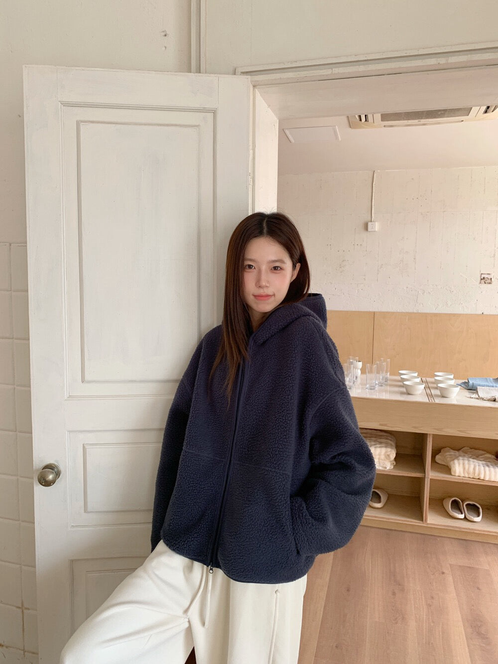 // 休閒感羊羔毛連帽外套