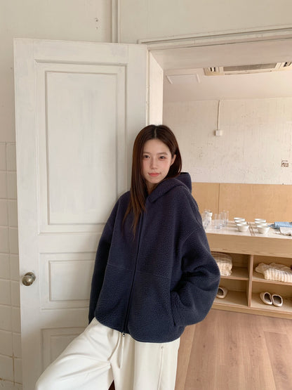 // 休閒感羊羔毛連帽外套