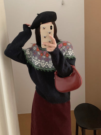 // 配色超美的復古圖案毛衣