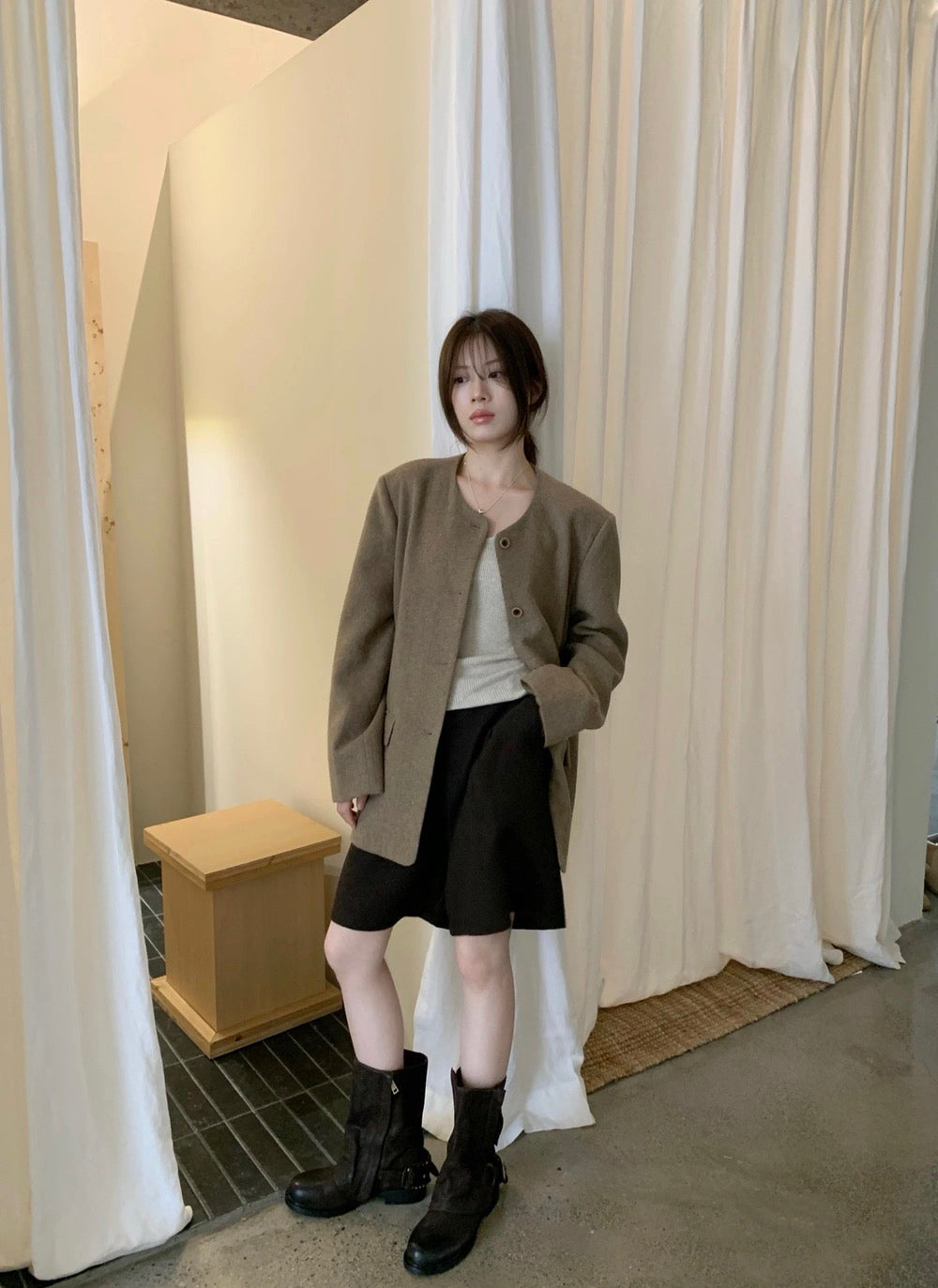J58 / 高質圓領羊毛毛呢外套(50%羊毛)
